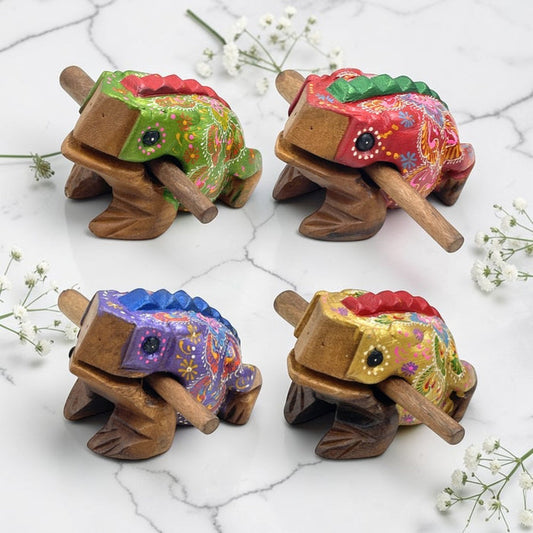 Frog Hand Painted Wooden Carving