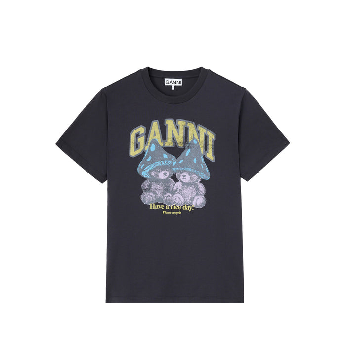 Ganni RELAXED T-SHIRT TEDDY MUSHROOMS, Phantom