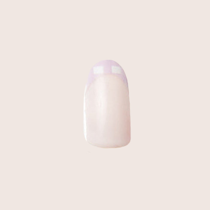 Single oval nail featuring Gingham French - Press-On | Medium | Oval with soft lavender gingham tips and neutral base