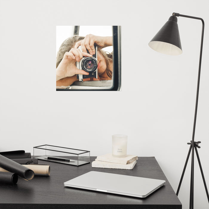 girl holding a camera print