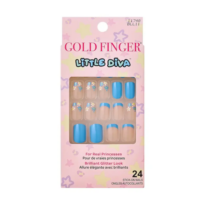 GOLD FINGER Little Diva Stick On Nails [Blue Daisy] #BLL11