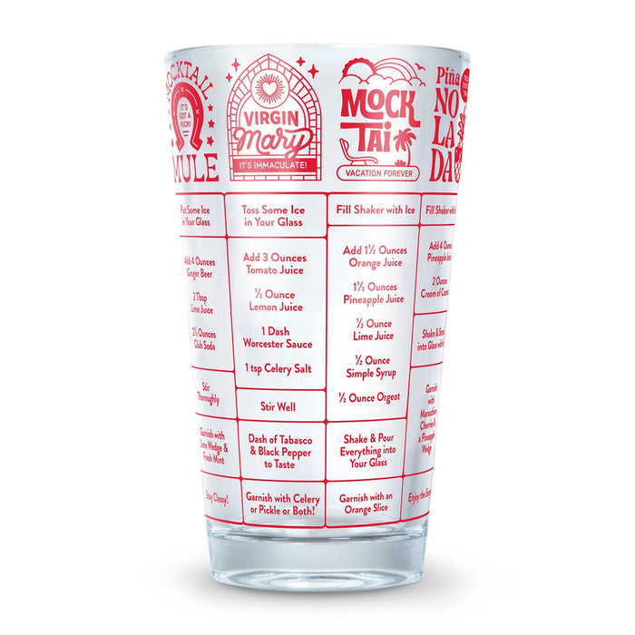 Fred & Friends Good Measure Recipe Glass for mocktails, clear drinking glass with measurement markings for barware use