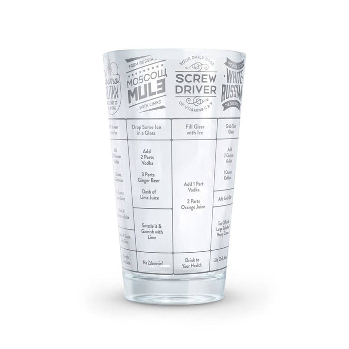 Fred & Friends Good Measure Recipe Glass for vodka, clear glass with measurement markings, ideal for drinking and barware use.