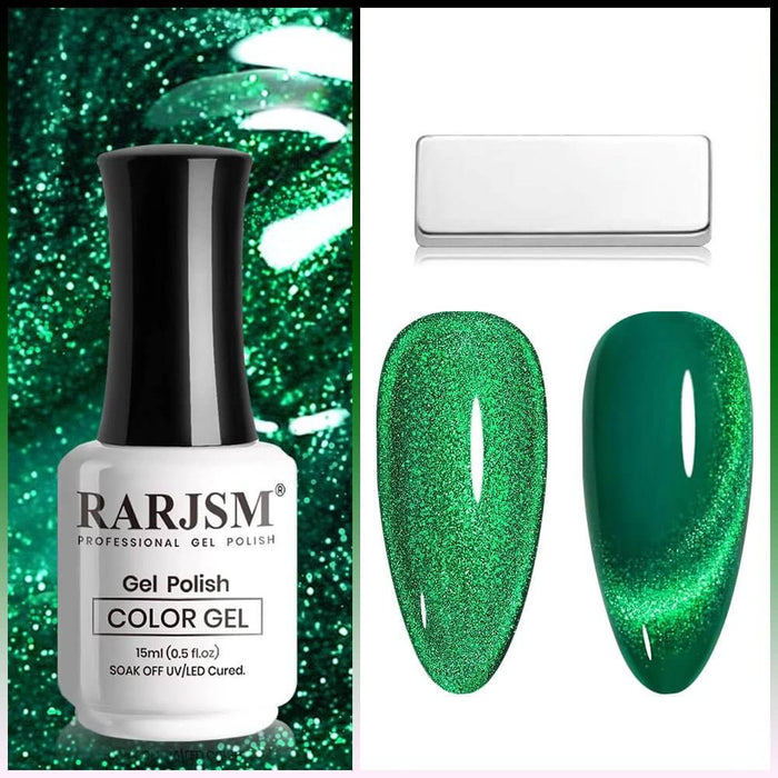 Green Glitter Shiny Cat Eye Gel Polish TPO HEMA Free 15ml #733