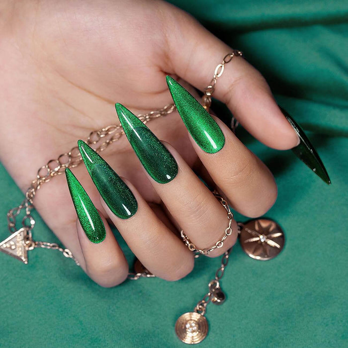 Christmas Green Cat Eye Nails Festive Carnival Sparkle