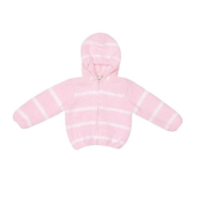 Hooded Sweater/Jacket-Chenille- Pink/White Stripe