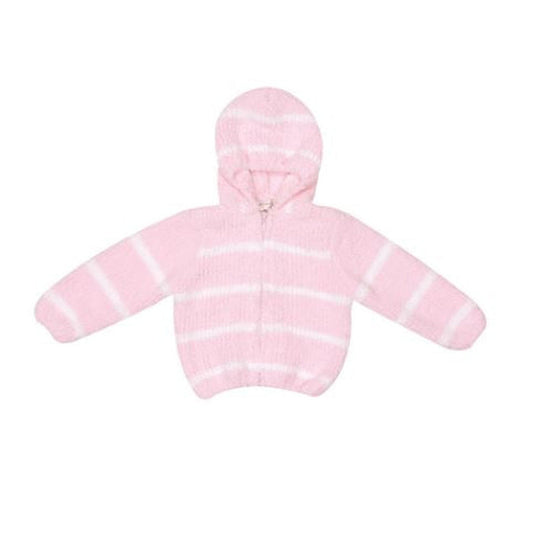 Hooded Sweater/Jacket-Chenille- Pink/White Stripe