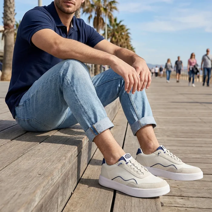 Hudson Canvas Heren Sneakers White/Navy