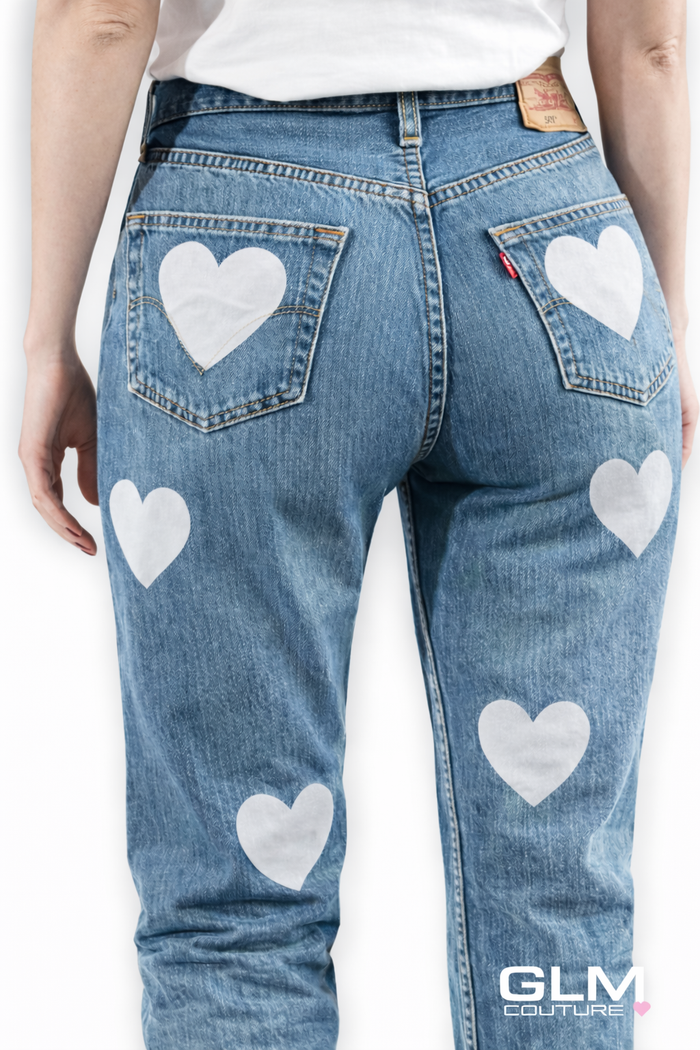 Jeans Levi’s Denim Cuori Bianchi GLM COUTURE💗