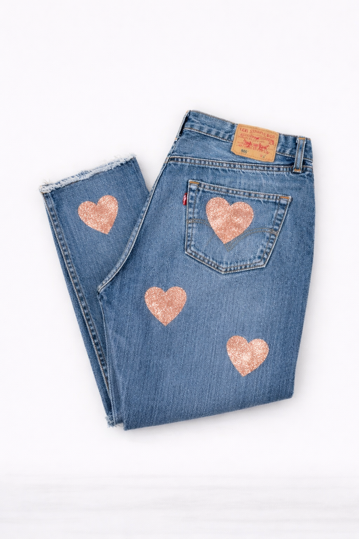 Jeans Levi’s Denim Cuori Rose Gold Laminato GLM COUTURE💗
