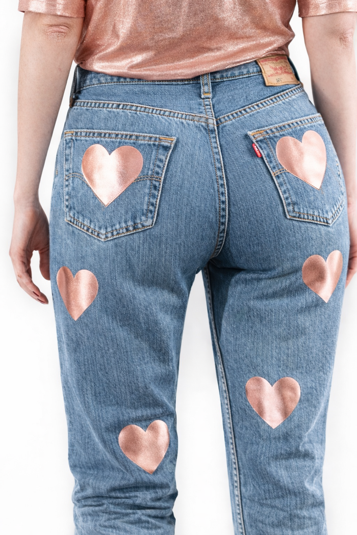 Jeans Levi’s Denim Cuori Rose Gold Laminato GLM COUTURE💗