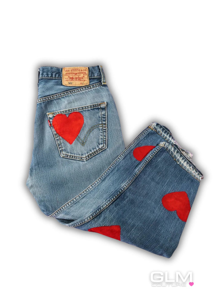 Jeans Levi’s Denim Cuori Rossi GLM COUTURE💗