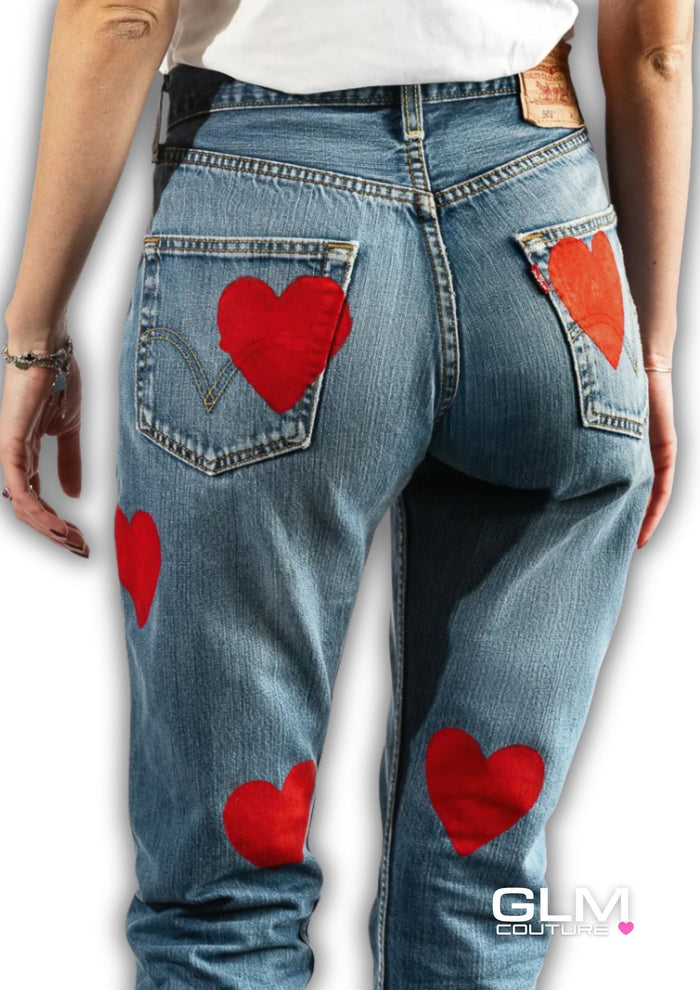Jeans Levi’s Denim Cuori Rossi GLM COUTURE💗