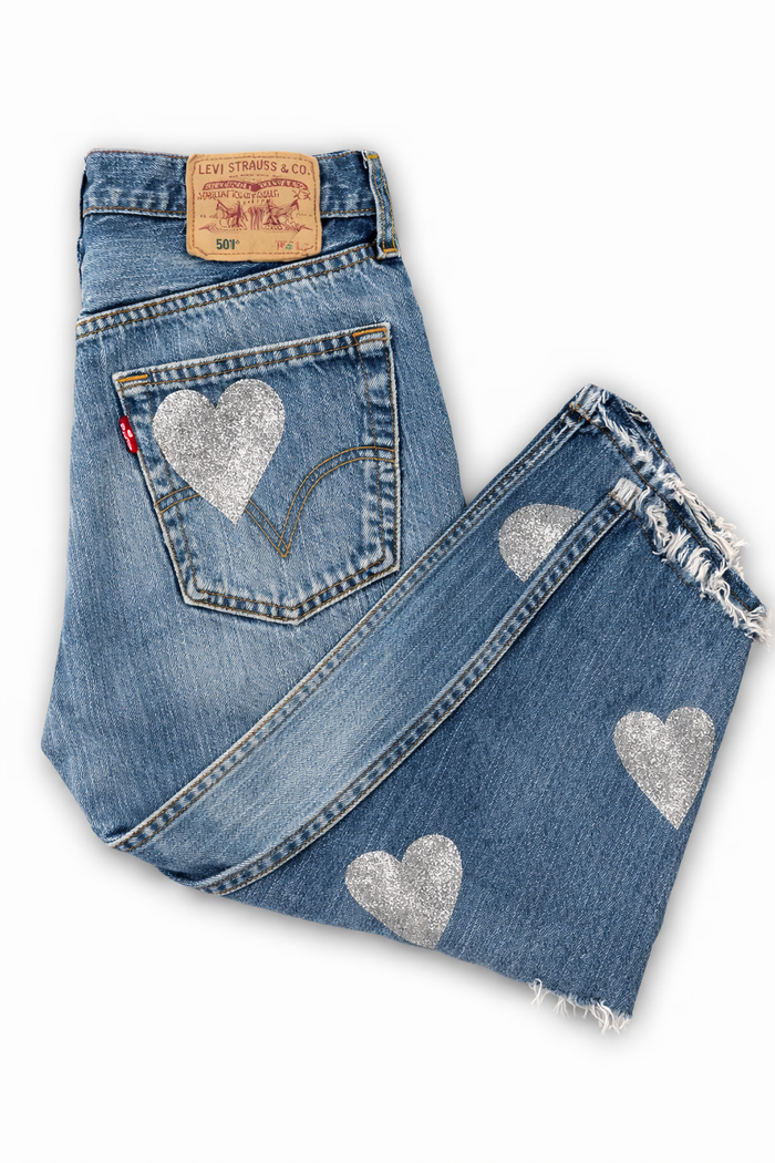 Jeans Levi’s Denim Cuori Silver Laminato GLM COUTURE💗