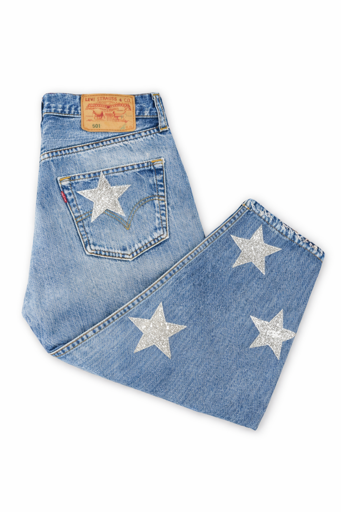 Jeans Levi’s Denim Maxy Silver Big Stars GLM COUTURE💗