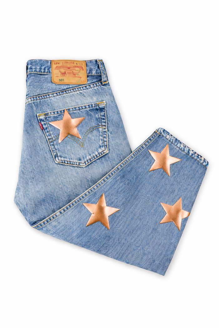 Jeans Levi’s Denim Rose Gold Stars GLM COUTURE💗