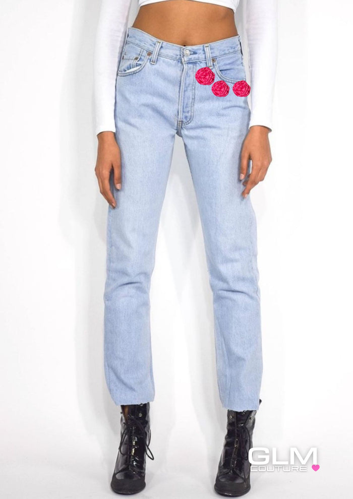 Jeans Levi’s Roses Fuxia GLM COUTURE💗