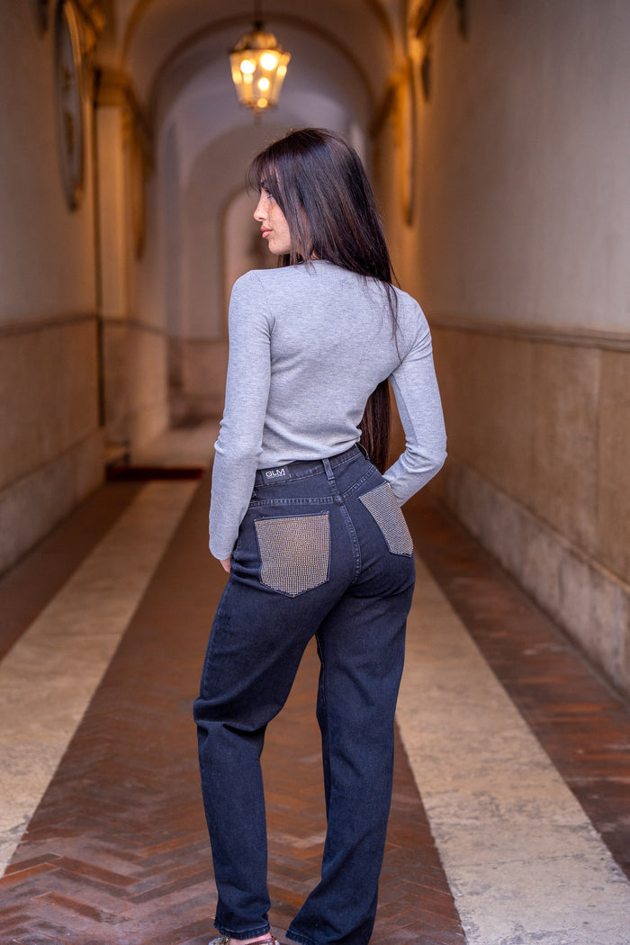 Jeans Nero tasche gioiello - Glm Couture