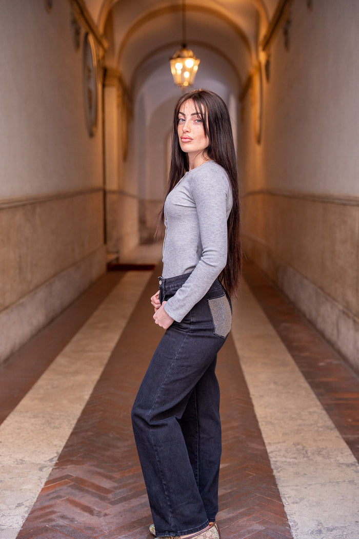 Jeans Nero tasche gioiello - Glm Couture