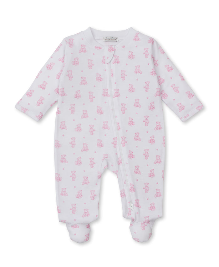 Kissy Teddy Bear Time Printed Zipper Footie-Pink