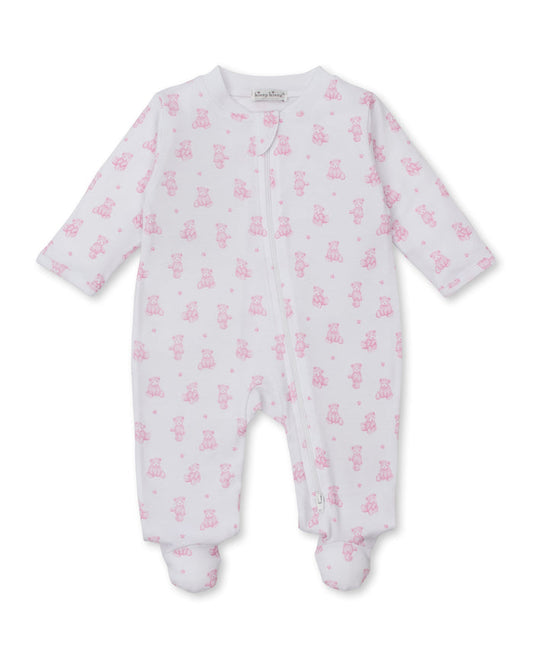 Kissy Teddy Bear Time Printed Zipper Footie-Pink