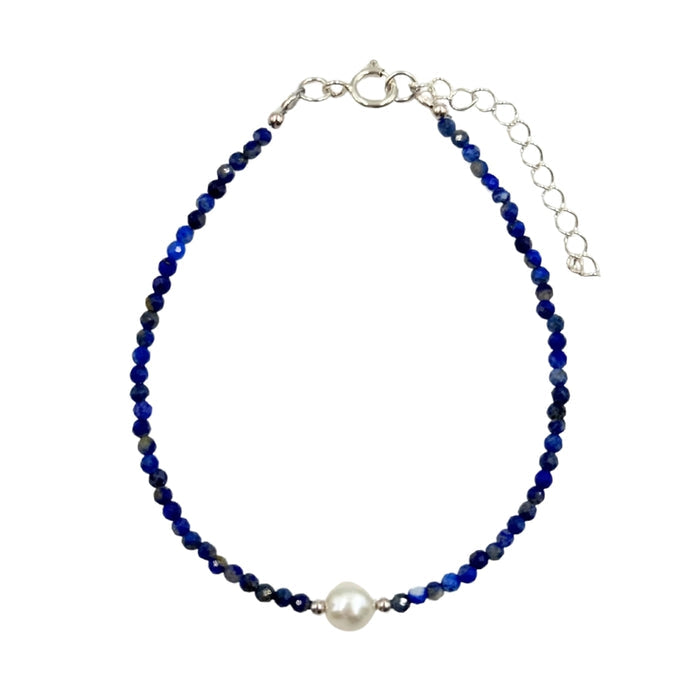 Lapis Lazuli Faceted Stone & Pearl Collection Bracelet