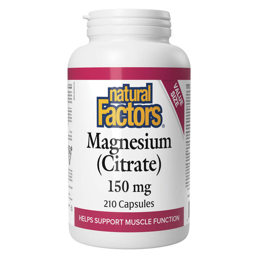 Bottle of Natural Factors Magnesium Citrate 150 mg 210 Capsules Bonus Size