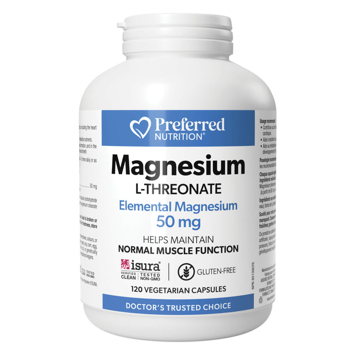 Bottle of Preferred Nutrition Magnesium L-Threonate 120 Vegetarian Capsules