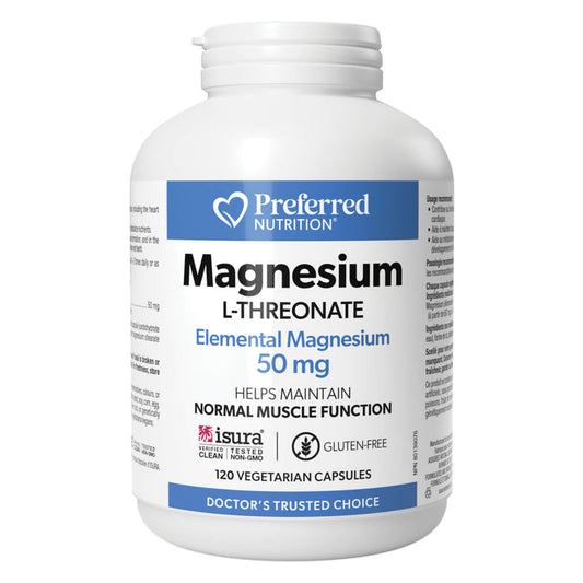 Bottle of Preferred Nutrition Magnesium L-Threonate 120 Vegetarian Capsules