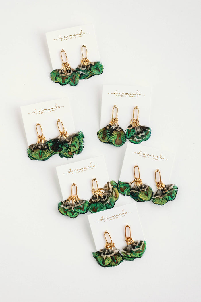 Mallard feather tassel earrings by St Armands Designs of Sarasota featuring elegant feather and tassel details for stylish wear