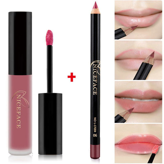 Matte Lipstick Long Lasting Waterproof Liquid Lip Gloss and Lip Liner Makeup Set