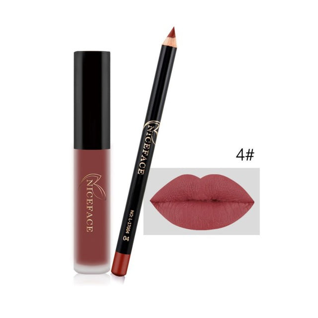 Matte Lipstick Long Lasting Waterproof Liquid Lip Gloss and Lip Liner Makeup Set