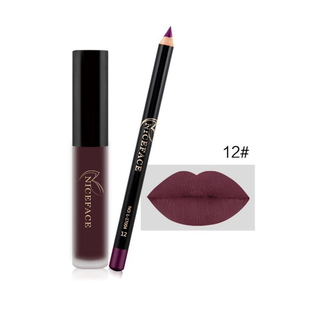Matte Lipstick Long Lasting Waterproof Liquid Lip Gloss and Lip Liner Makeup Set