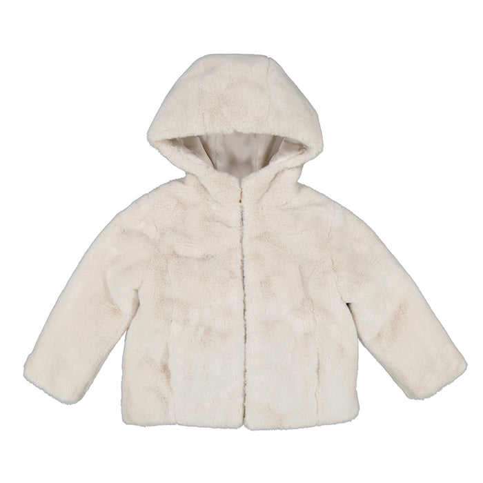 Mayoral Oatmeal Fur Hooded Zipper Coat