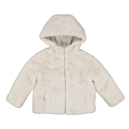 Mayoral Oatmeal Fur Hooded Zipper Coat