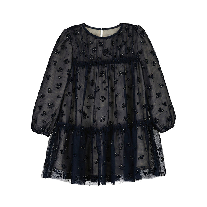Mayoral Tulle Printed Dress-Navy