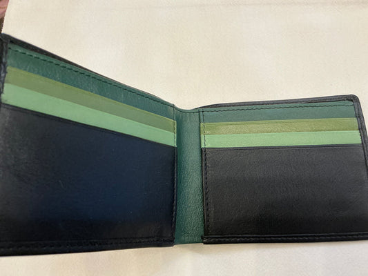 Men's bifold wallet by ili New York, leather wallet with multiple card slots and a sleek, minimalist design.