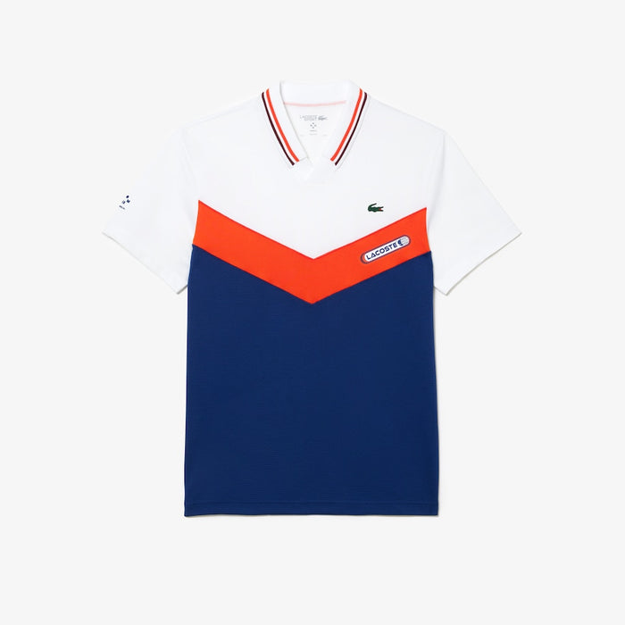 Men's Lacoste Tennis x Daniil Medvedev Slim Fit Seamless Polo  White / Orange / Bordeaux / Navy Blue