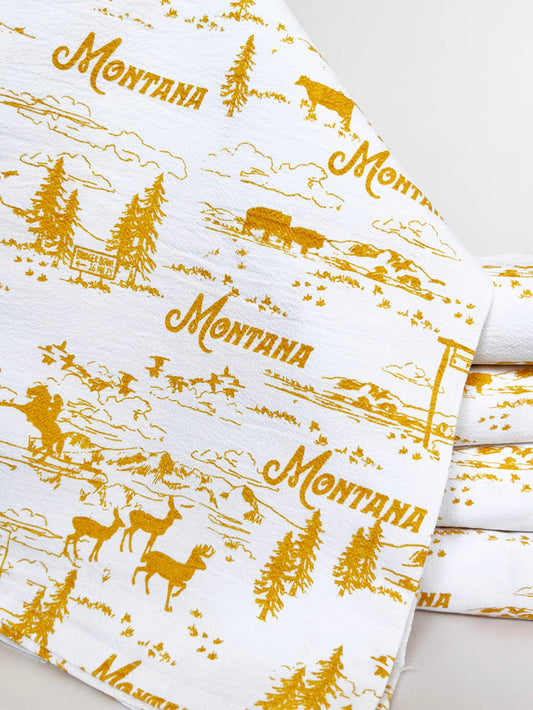 Montana Scenes cotton kitchen towel by The Coin Laundry with scenic mountain and river design, soft and absorbent for kitchen use.