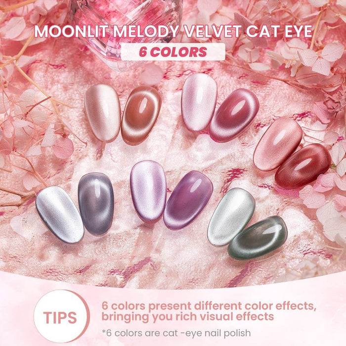 Moonlit Melody Cat Eye Gel 6 Colors Velvet Finish Swatches