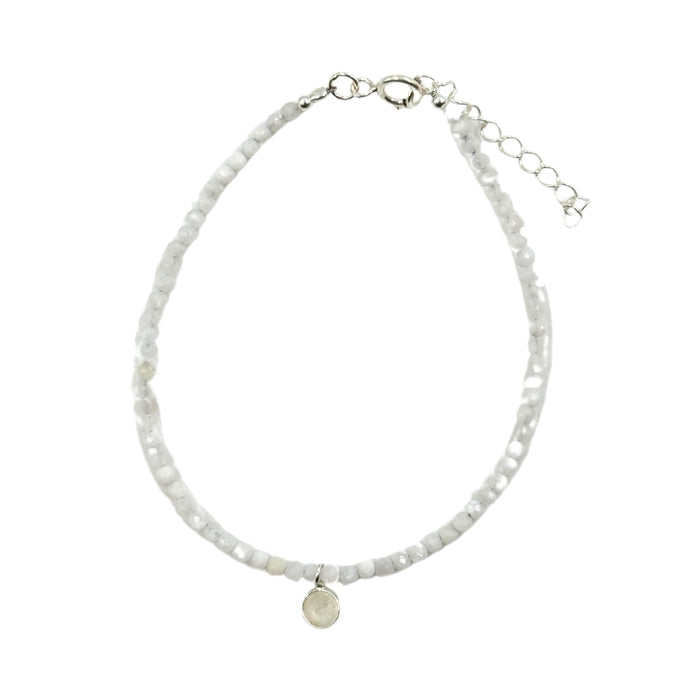 Moonstone Faceted Stone & Charm Bracelet 925