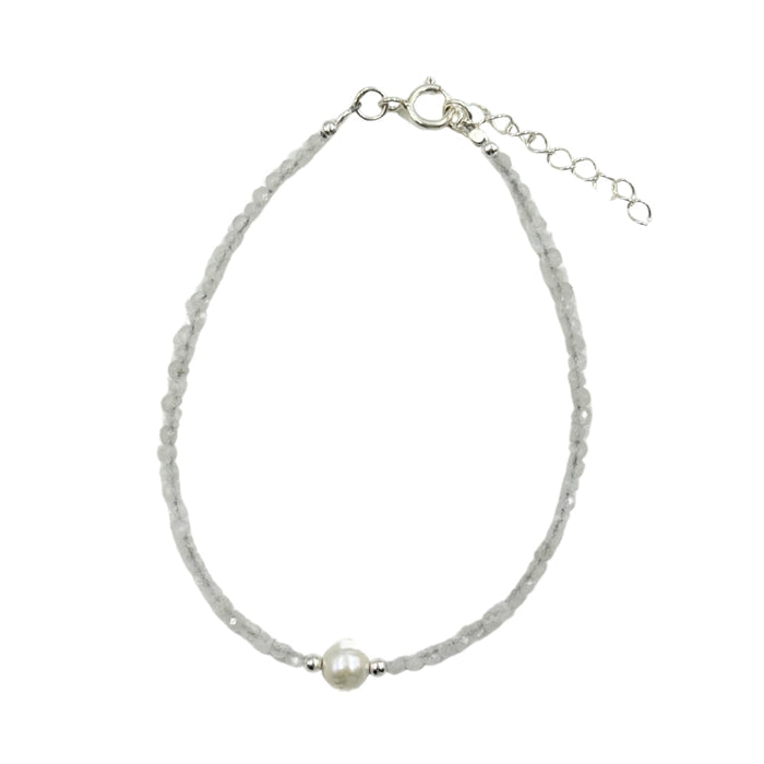 Moonstone Faceted Stone & Pearl Collection Bracelet