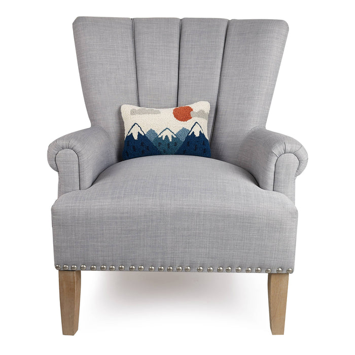 Peking Handicraft Mountains Hook Pillow featuring a mountain landscape design with colorful woven fabric on a decorative pillow.