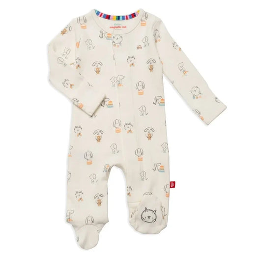 Onsie- Magnetic closure. Puppy Play modal magnetic footie with ruffles