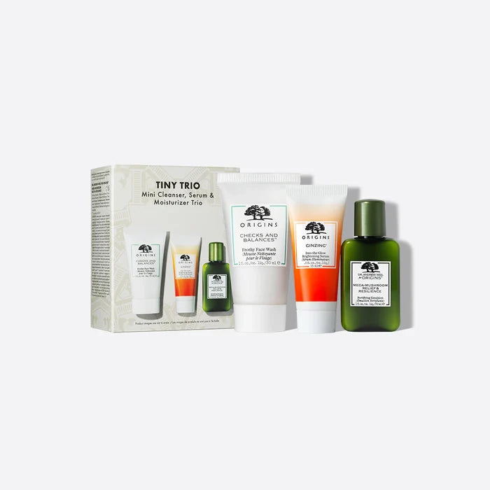 ORIGINS Cleanser Serum & Moisturizer Tiny Trio Set مجموعة العناية بالبشرة بحجم السفر
