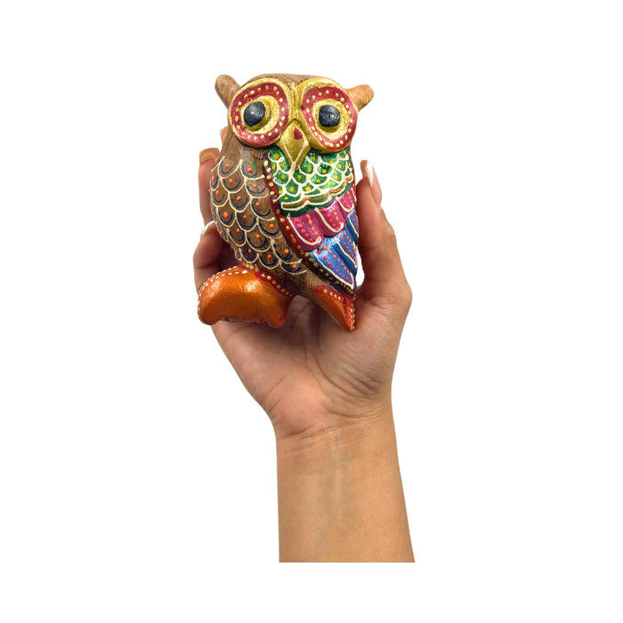 Owl Hand Painted Wooden Carving, Standing