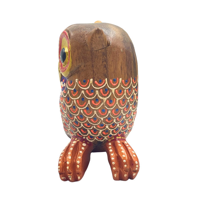 Owl Hand Painted Wooden Carving, Standing