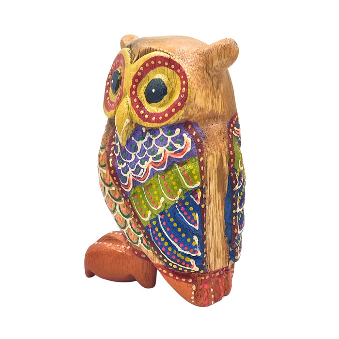 Owl Hand Painted Wooden Carving, Standing