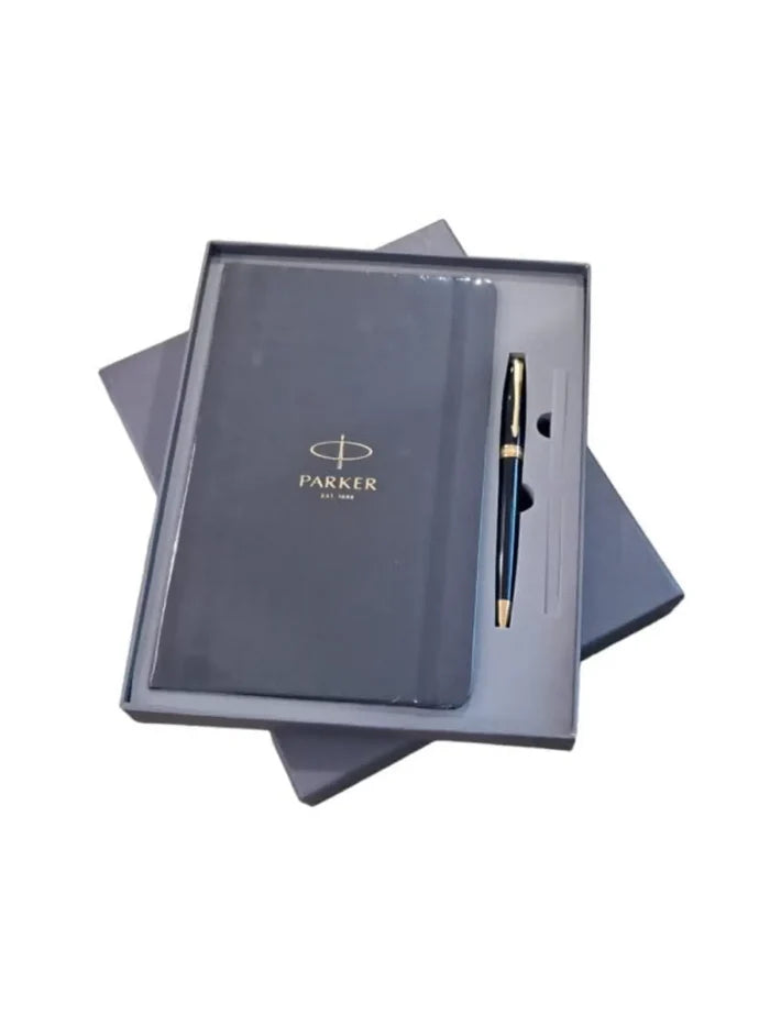 Parker Fusion Black Lacquer Gold Trim Ballpoint Pen  Medium Nib With Notebook