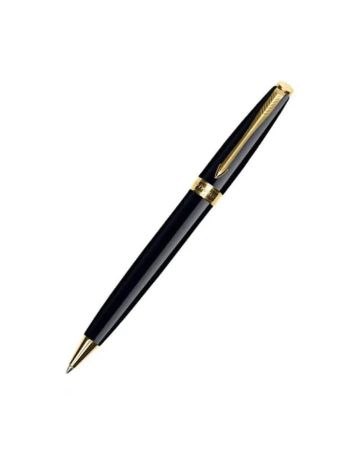 Parker Fusion Black Lacquer Gold Trim Ballpoint Pen  Medium Nib With Notebook